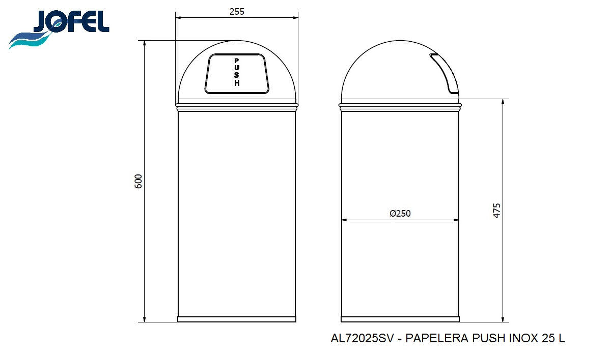 ALV72025SV Acero Inox Push 25L